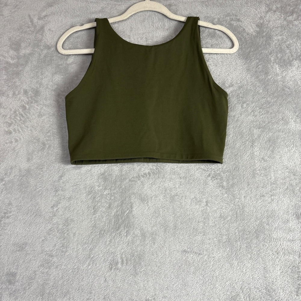 OFFLINE by Aerie Real Me Xtra Olive Green High Neck Sports Bra Crop Top L/G